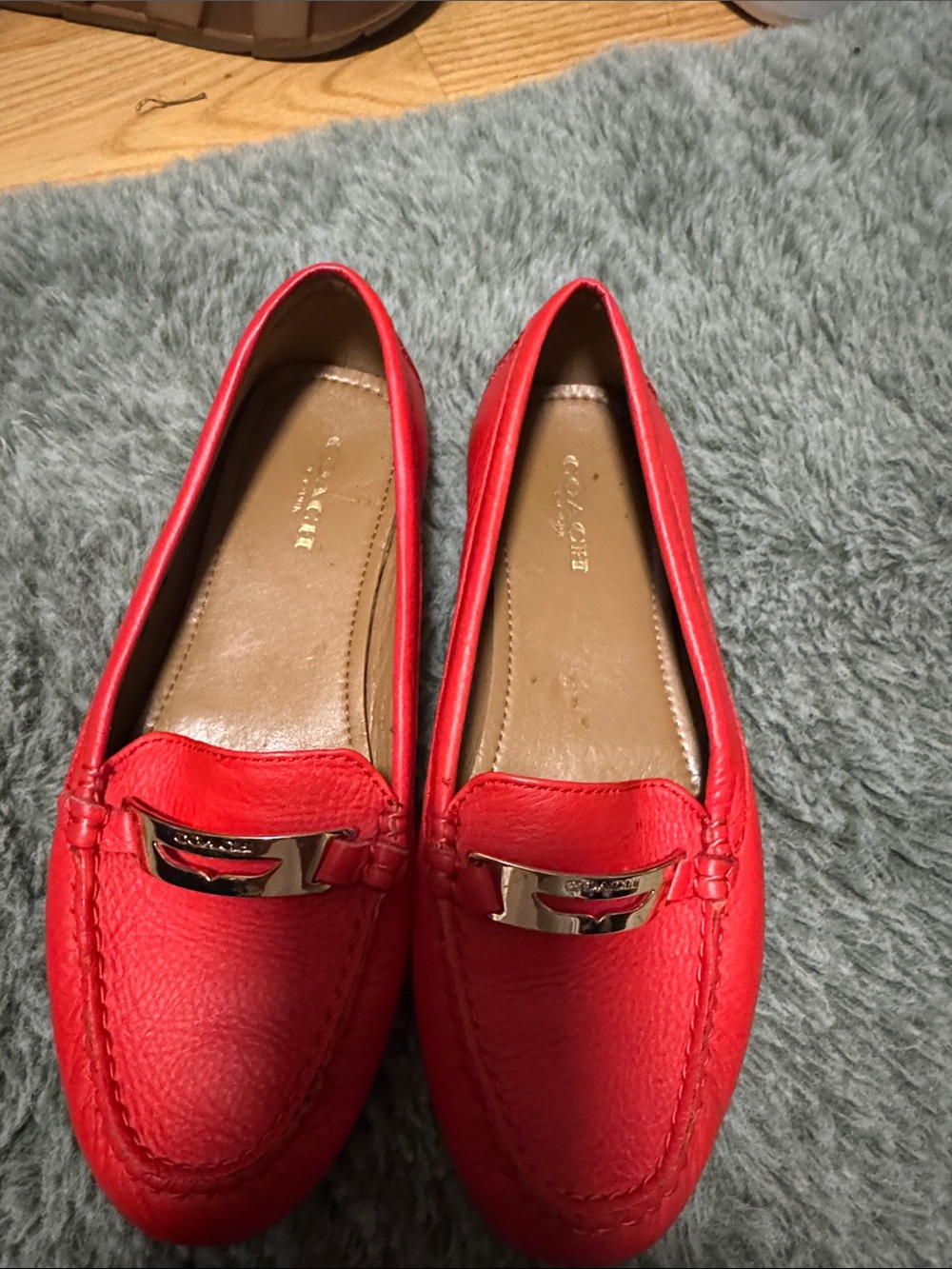 Coach Red Leather Bit Loafers - Women's